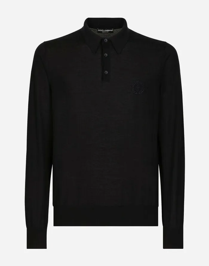 Dolce and Gabbana Sweaters And Cardigans Men Cashmere Polostyle Sweater With DG Logo Embroidery Blue