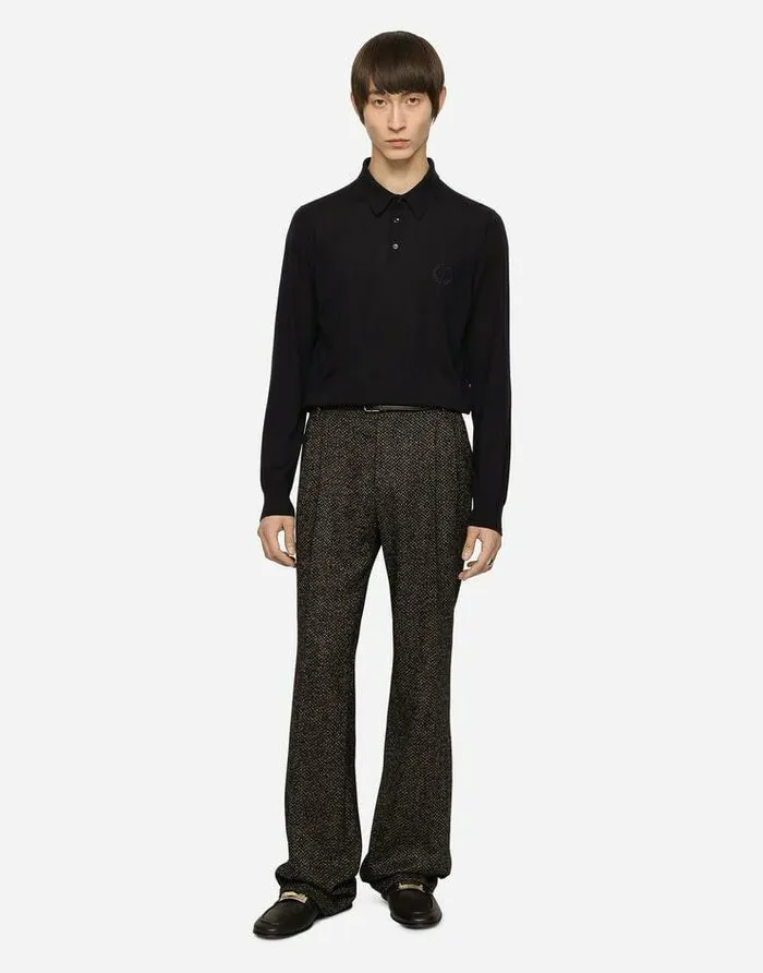 Dolce and Gabbana Sweaters And Cardigans Men Cashmere Polostyle Sweater With DG Logo Embroidery Blue Dolce and Gabbana Sweaters And Cardigans Men Cashmere Polostyle Sweater With DG Logo Embroidery Blue