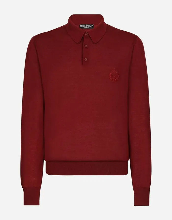 Dolce and Gabbana Sweaters And Cardigans Men Cashmere Polostyle Sweater With DG Logo Embroidery Bordeaux