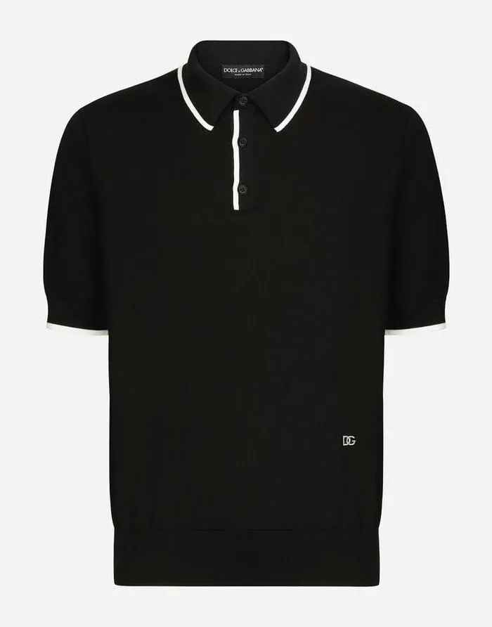 Dolce and Gabbana Sweaters And Cardigans Men Cotton Poloshirt With DG Patch Multicolor