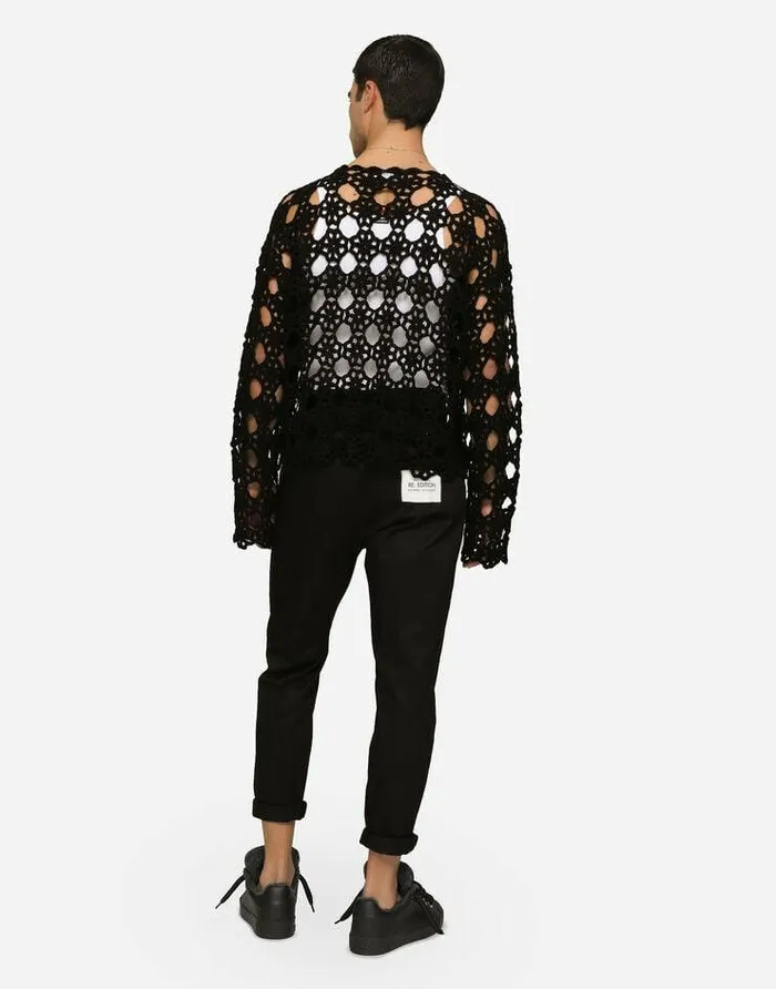Dolce and Gabbana Sweaters And Cardigans Men Cotton Roundneck Sweater Black Dolce and Gabbana Sweaters And Cardigans Men Cotton Roundneck Sweater Black