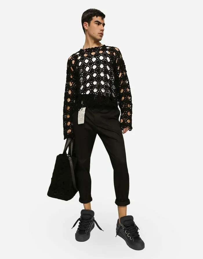 Dolce and Gabbana Sweaters And Cardigans Men Cotton Roundneck Sweater Black Dolce and Gabbana Sweaters And Cardigans Men Cotton Roundneck Sweater Black