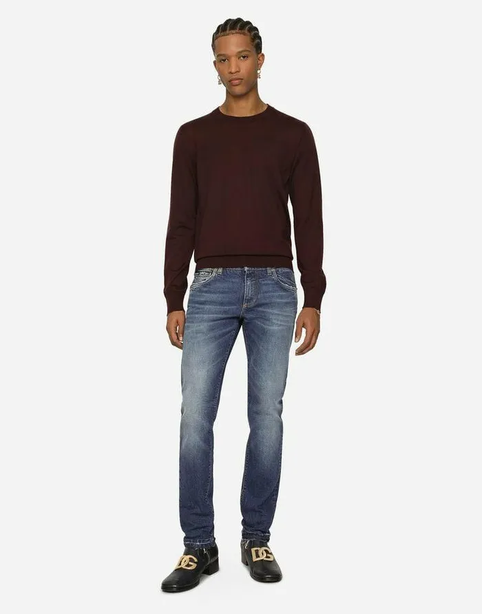 Dolce and Gabbana Sweaters And Cardigans Men Extrafine Cashmere Roundneck Sweater Bordeaux