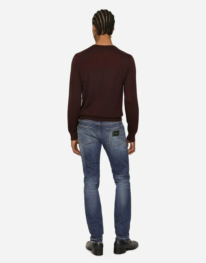 Dolce and Gabbana Sweaters And Cardigans Men Extrafine Cashmere Roundneck Sweater Bordeaux