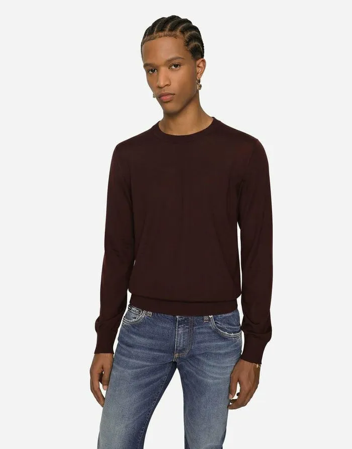 Dolce and Gabbana Sweaters And Cardigans Men Extrafine Cashmere Roundneck Sweater Bordeaux