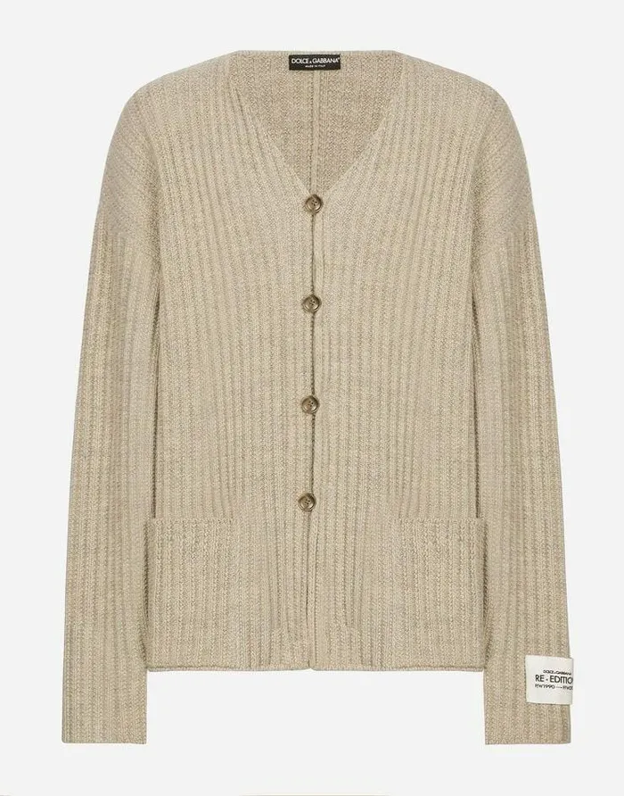 Dolce and Gabbana Sweaters And Cardigans Men Fishermans Rib Wool Cardigan Beige