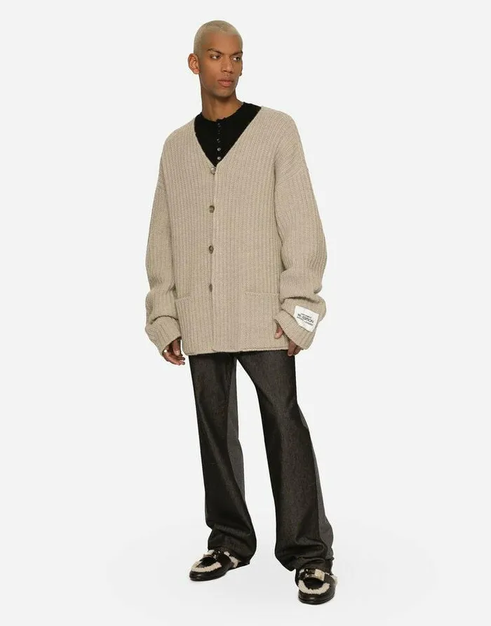 Dolce and Gabbana Sweaters And Cardigans Men Fishermans Rib Wool Cardigan Beige Dolce and Gabbana Sweaters And Cardigans Men Fishermans Rib Wool Cardigan Beige