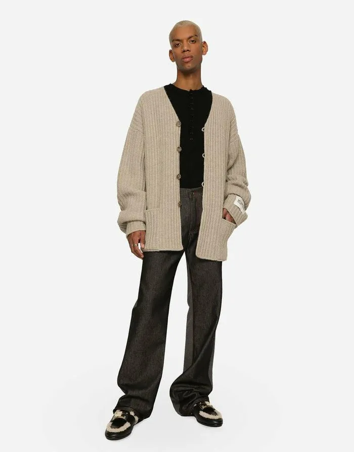 Dolce and Gabbana Sweaters And Cardigans Men Fishermans Rib Wool Cardigan Beige Dolce and Gabbana Sweaters And Cardigans Men Fishermans Rib Wool Cardigan Beige
