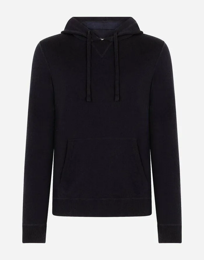 Dolce and Gabbana Sweaters And Cardigans Men Hooded Cashmere Pullover Blue