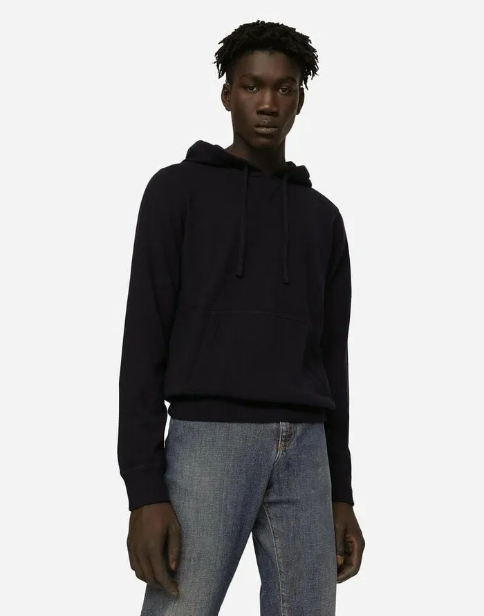 Dolce and Gabbana Sweaters And Cardigans Men Hooded Cashmere Pullover Blue Dolce and Gabbana Sweaters And Cardigans Men Hooded Cashmere Pullover Blue