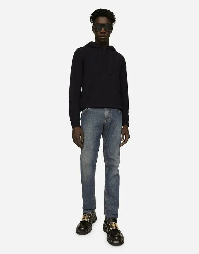 Dolce and Gabbana Sweaters And Cardigans Men Hooded Cashmere Pullover Blue Dolce and Gabbana Sweaters And Cardigans Men Hooded Cashmere Pullover Blue