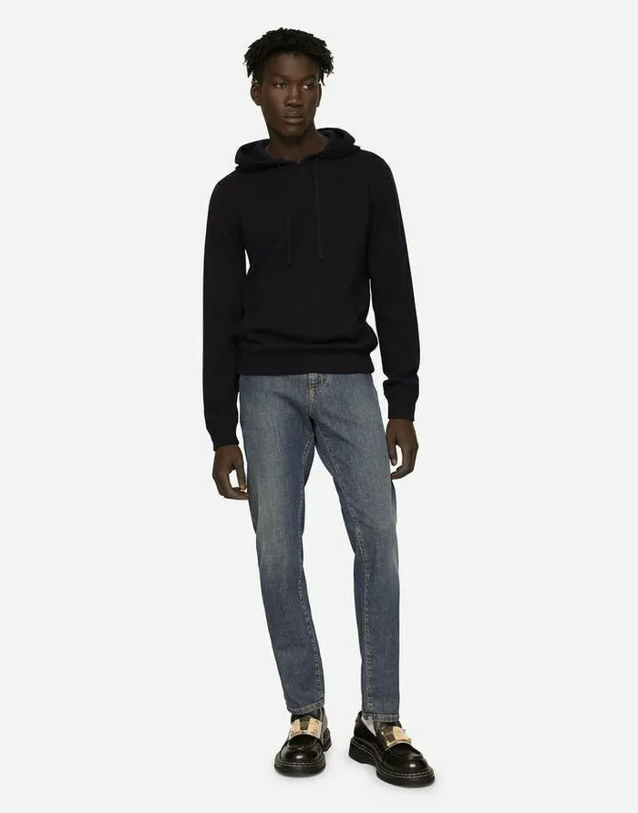 Dolce and Gabbana Sweaters And Cardigans Men Hooded Cashmere Pullover Blue Dolce and Gabbana Sweaters And Cardigans Men Hooded Cashmere Pullover Blue