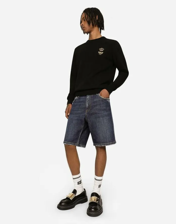 Dolce and Gabbana Sweaters And Cardigans Men Roundneck Wool Sweater With Embroidery Black Dolce and Gabbana Sweaters And Cardigans Men Roundneck Wool Sweater With Embroidery Black