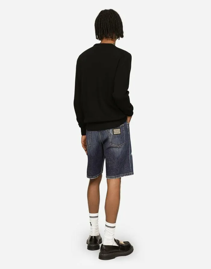 Dolce and Gabbana Sweaters And Cardigans Men Roundneck Wool Sweater With Embroidery Black Dolce and Gabbana Sweaters And Cardigans Men Roundneck Wool Sweater With Embroidery Black