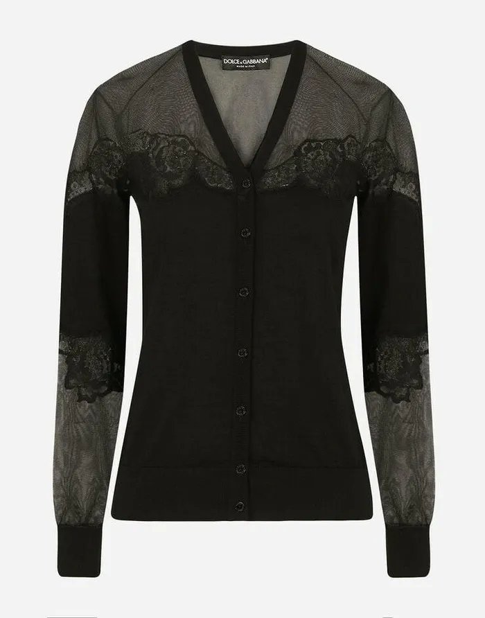 Dolce and Gabbana Sweaters And Cardigans Women Cashmere Tulle And Silk Cardigan With Lace Black