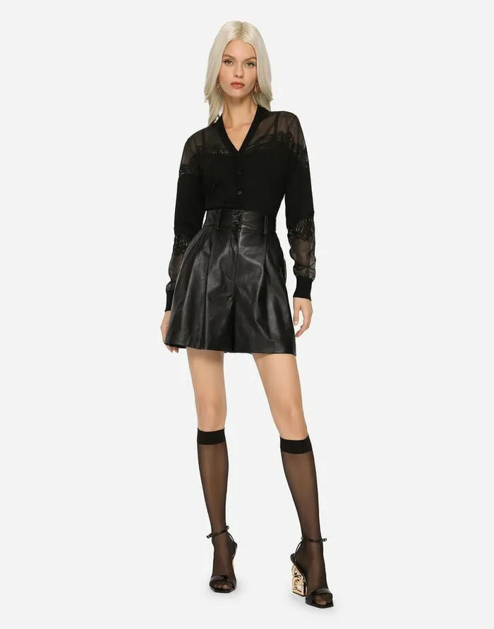 Dolce and Gabbana Sweaters And Cardigans Women Cashmere Tulle And Silk Cardigan With Lace Black Dolce and Gabbana Sweaters And Cardigans Women Cashmere Tulle And Silk Cardigan With Lace Black