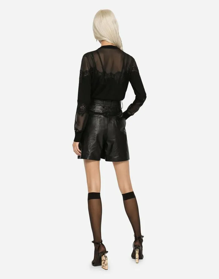 Dolce and Gabbana Sweaters And Cardigans Women Cashmere Tulle And Silk Cardigan With Lace Black Dolce and Gabbana Sweaters And Cardigans Women Cashmere Tulle And Silk Cardigan With Lace Black