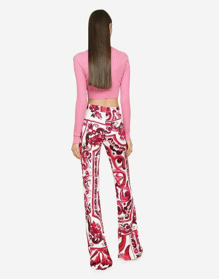 Dolce and Gabbana Sweaters And Cardigans Women Cropped Sweater In Ribbed Silk Pink Dolce and Gabbana Sweaters And Cardigans Women Cropped Sweater In Ribbed Silk Pink