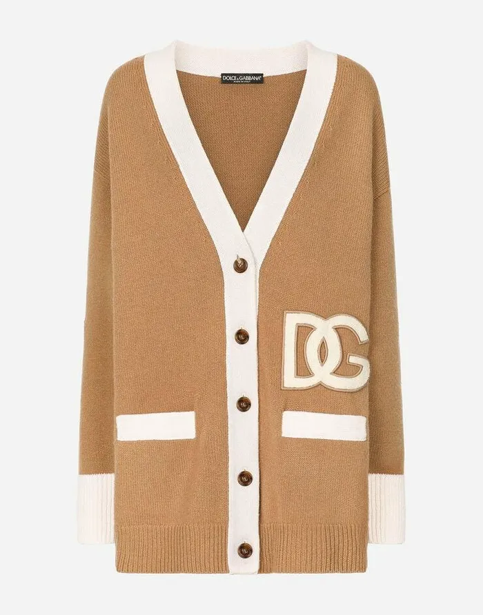 Dolce and Gabbana Sweaters And Cardigans Women Long Wool Cardigan With Embroidered DG Patch Multicolor Dolce and Gabbana Sweaters And Cardigans Women Long Wool Cardigan With Embroidered DG Patch Multicolor