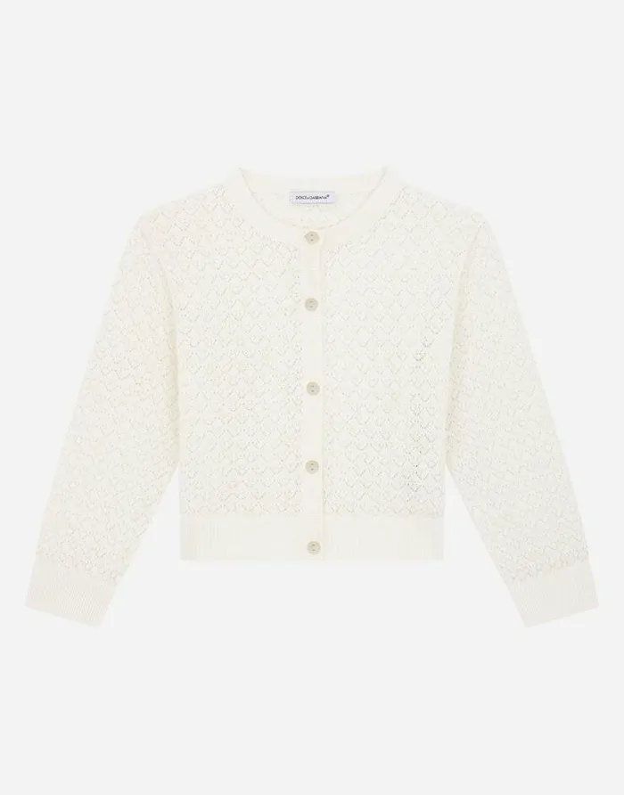 Dolce and Gabbana Sweaters Children Cotton Fanstitch Cotton Cardigan White
