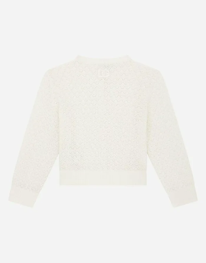 Dolce and Gabbana Sweaters Children Cotton Fanstitch Cotton Cardigan White Dolce and Gabbana Sweaters Children Cotton Fanstitch Cotton Cardigan White