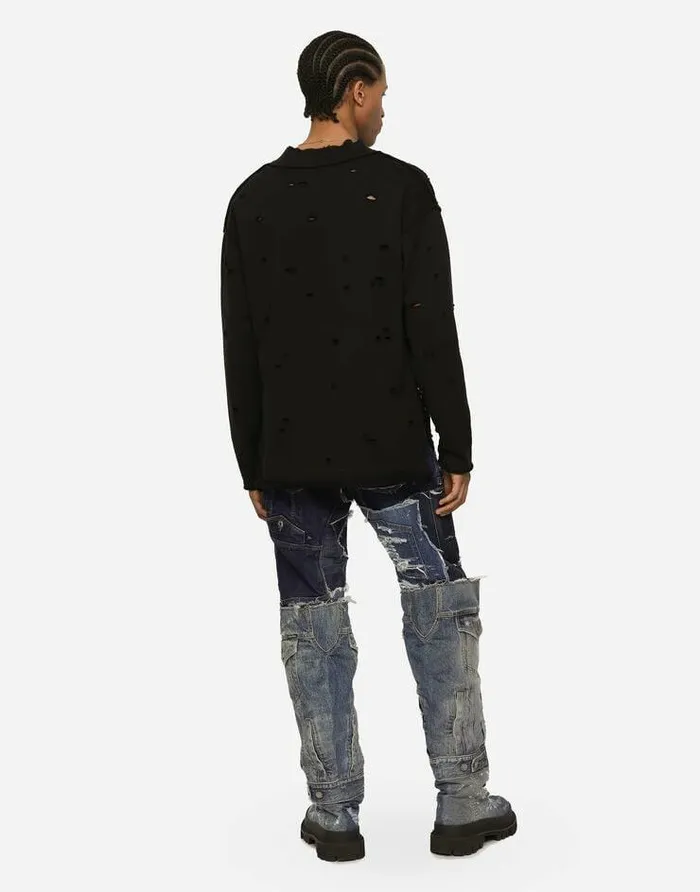 Dolce and Gabbana Sweatshirts Men Embroidered Tulle And Jersey Sweatshirt Black Dolce and Gabbana Sweatshirts Men Embroidered Tulle And Jersey Sweatshirt Black