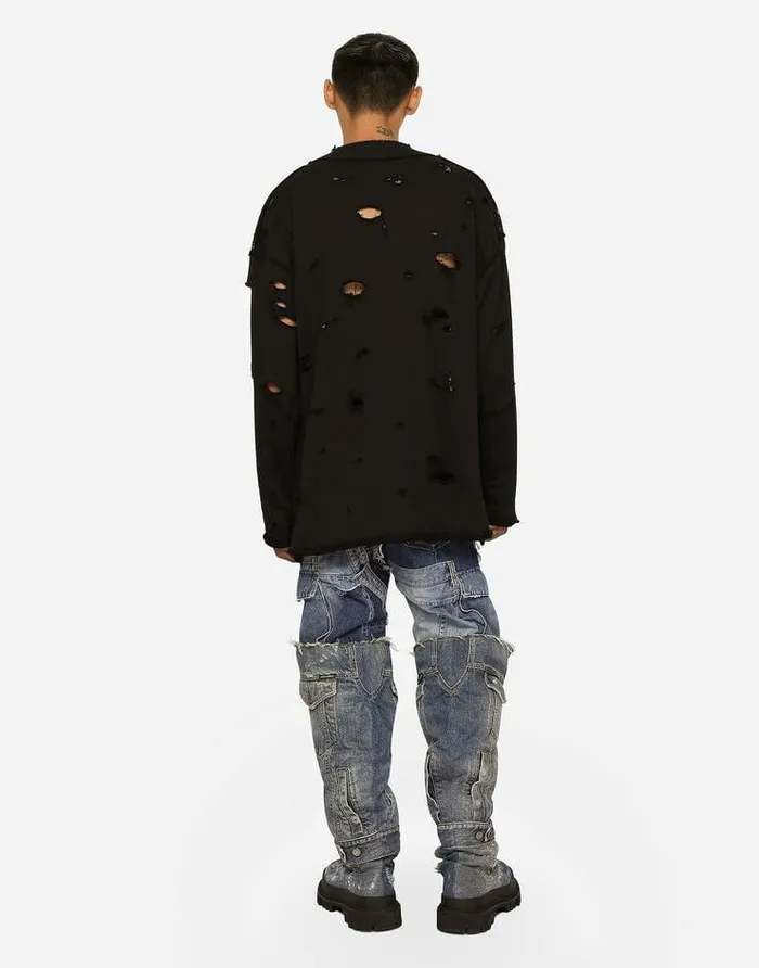 Dolce and Gabbana Sweatshirts Men Embroidered Tulle And Jersey Sweatshirt Black Dolce and Gabbana Sweatshirts Men Embroidered Tulle And Jersey Sweatshirt Black