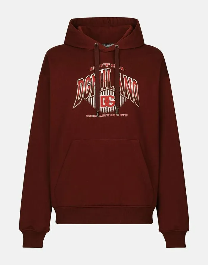 Dolce and Gabbana Sweatshirts Men Jersey Hoodie With DG Logo Print Bordeaux
