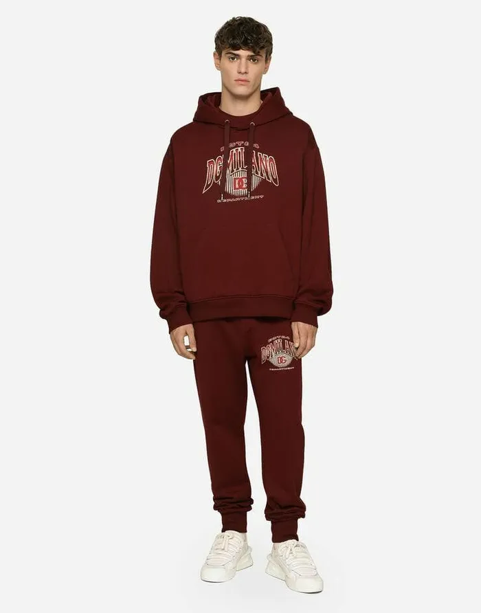 Dolce and Gabbana Sweatshirts Men Jersey Hoodie With DG Logo Print Bordeaux Dolce and Gabbana Sweatshirts Men Jersey Hoodie With DG Logo Print Bordeaux