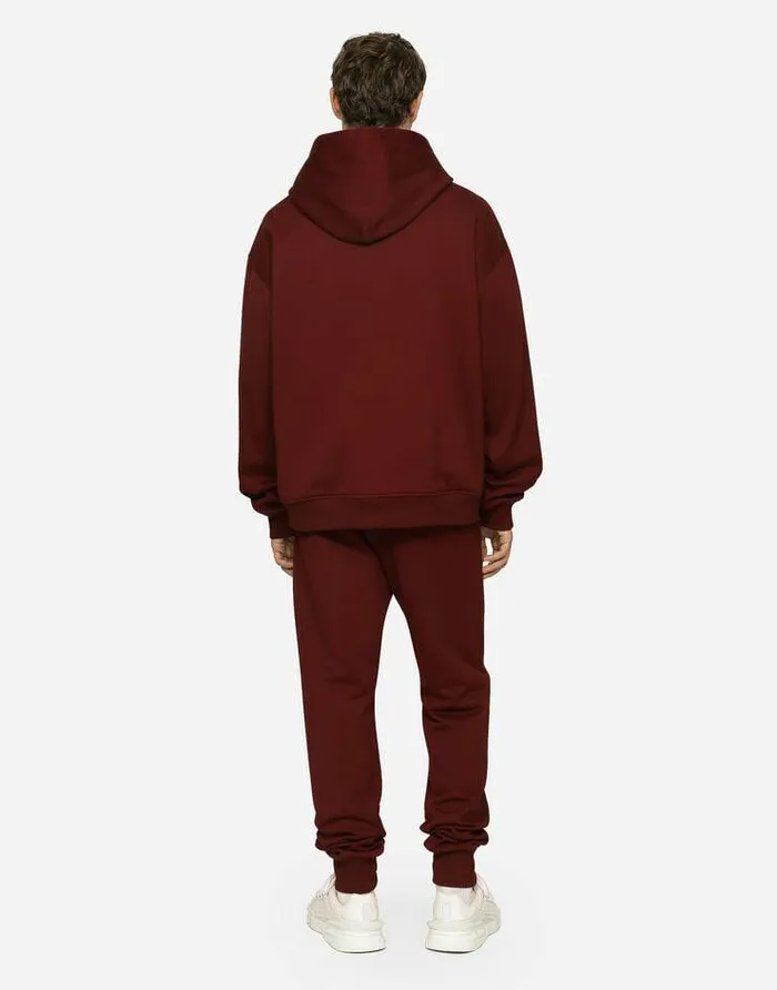 Dolce and Gabbana Sweatshirts Men Jersey Hoodie With DG Logo Print Bordeaux Dolce and Gabbana Sweatshirts Men Jersey Hoodie With DG Logo Print Bordeaux