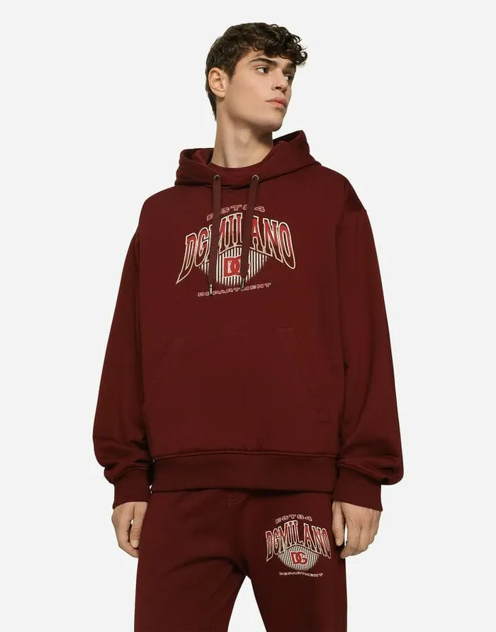 Dolce and Gabbana Sweatshirts Men Jersey Hoodie With DG Logo Print Bordeaux Dolce and Gabbana Sweatshirts Men Jersey Hoodie With DG Logo Print Bordeaux