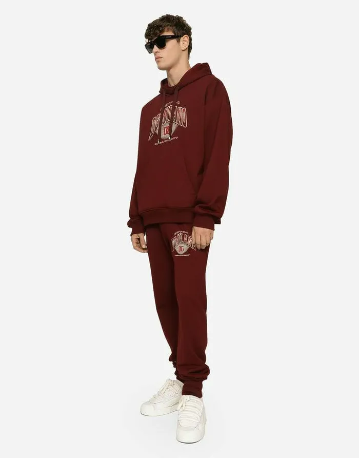 Dolce and Gabbana Sweatshirts Men Jersey Hoodie With DG Logo Print Bordeaux Dolce and Gabbana Sweatshirts Men Jersey Hoodie With DG Logo Print Bordeaux