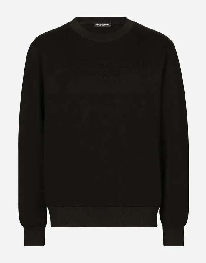 Dolce and Gabbana Sweatshirts Men Technical Jersey Sweatshirt With Embossed DG Logo Black Dolce and Gabbana Sweatshirts Men Technical Jersey Sweatshirt With Embossed DG Logo Black