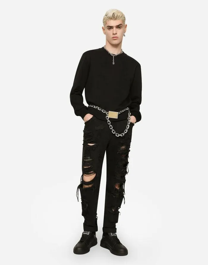 Dolce and Gabbana Sweatshirts Men Technical Jersey Sweatshirt With Embossed DG Logo Black Dolce and Gabbana Sweatshirts Men Technical Jersey Sweatshirt With Embossed DG Logo Black
