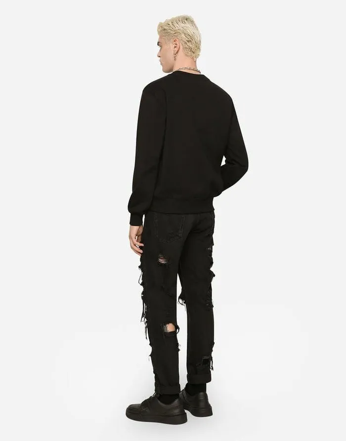 Dolce and Gabbana Sweatshirts Men Technical Jersey Sweatshirt With Embossed DG Logo Black Dolce and Gabbana Sweatshirts Men Technical Jersey Sweatshirt With Embossed DG Logo Black
