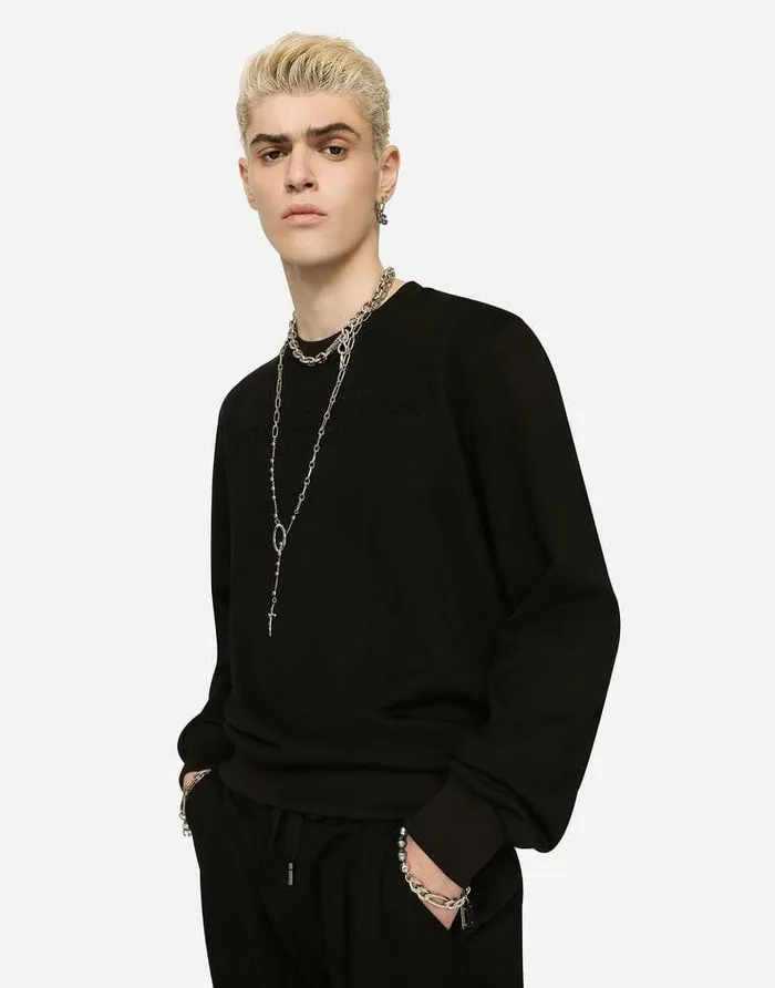 Dolce and Gabbana Sweatshirts Men Technical Jersey Sweatshirt With Embossed DG Logo Black Dolce and Gabbana Sweatshirts Men Technical Jersey Sweatshirt With Embossed DG Logo Black