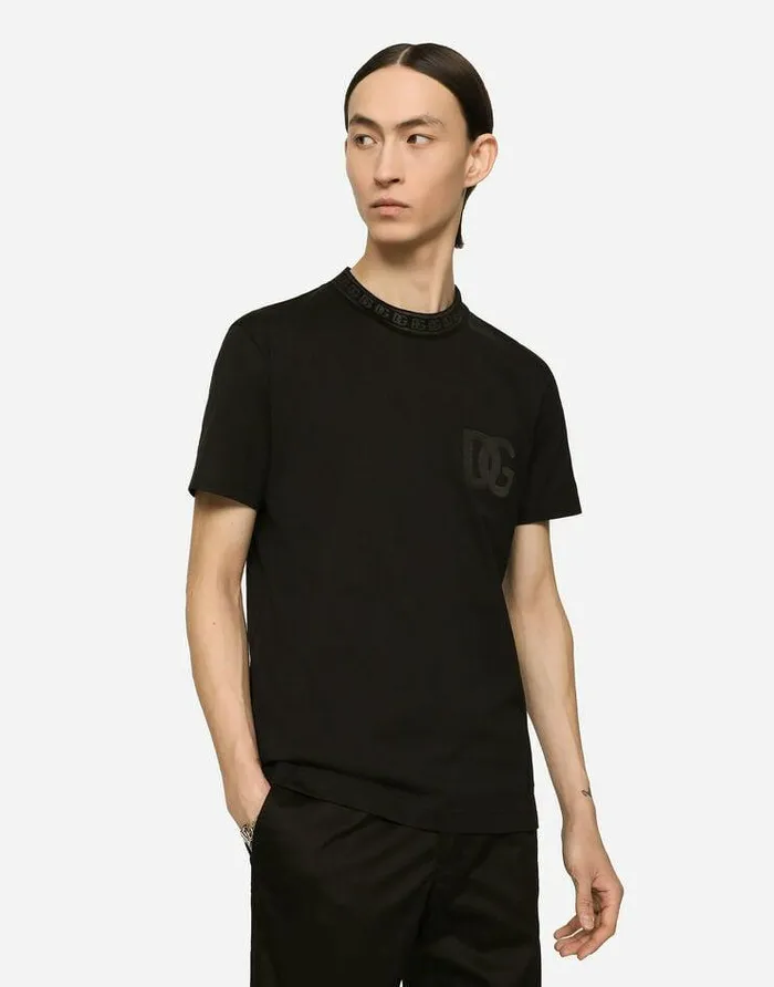 Dolce and Gabbana TShirts And Polos Men Cotton Roundneck Tshirt With DG Embroidery Black Dolce and Gabbana TShirts And Polos Men Cotton Roundneck Tshirt With DG Embroidery Black