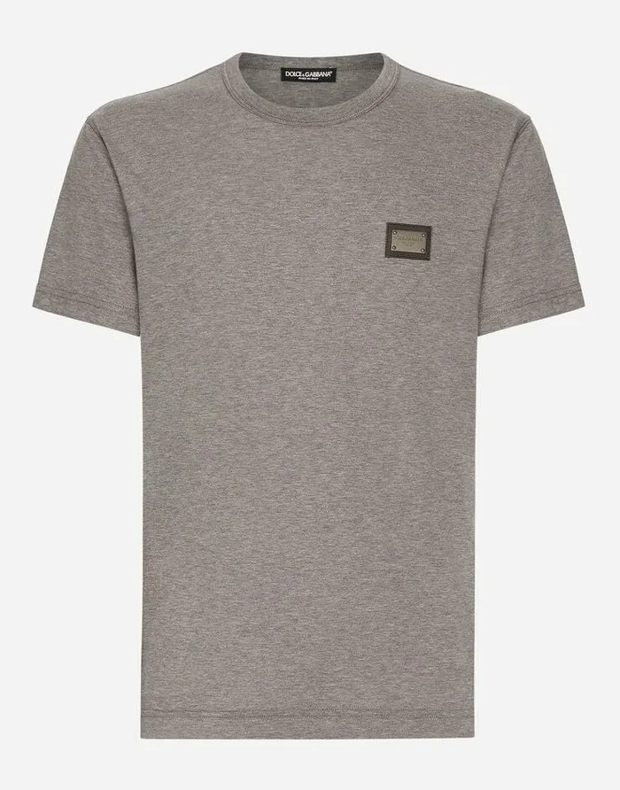 Dolce and Gabbana TShirts And Polos Men Cotton Tshirt With Branded Tag Grey