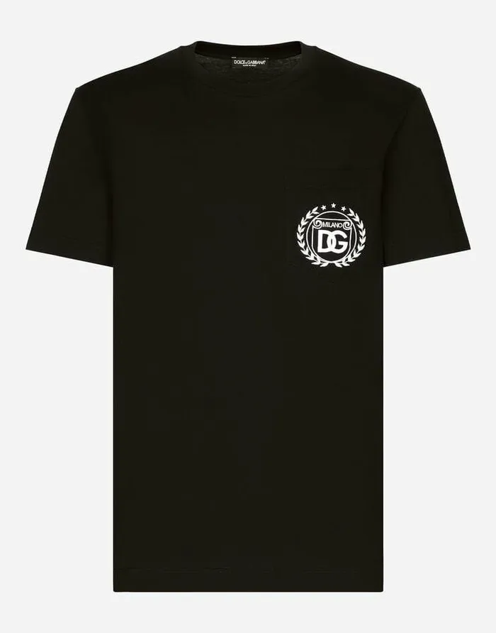 Dolce and Gabbana TShirts And Polos Men Cotton Tshirt With DG Milano Logo Embroidery Black Dolce and Gabbana TShirts And Polos Men Cotton Tshirt With DG Milano Logo Embroidery Black