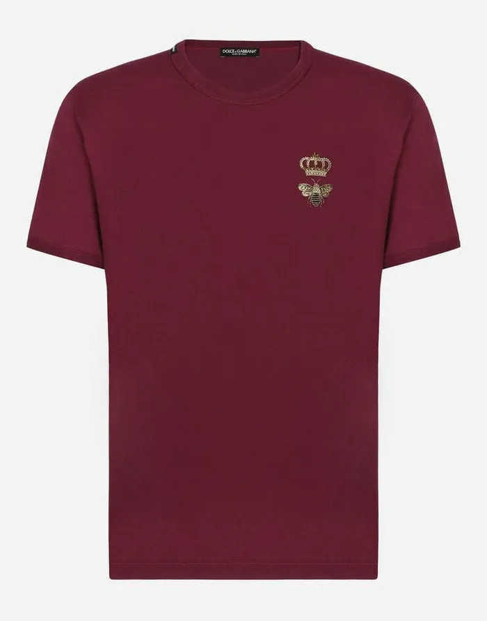 Dolce and Gabbana TShirts And Polos Men Cotton Tshirt With Embroidery Bordeaux
