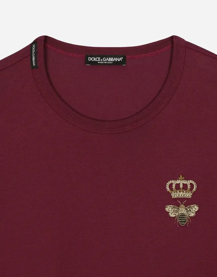 Dolce and Gabbana TShirts And Polos Men Cotton Tshirt With Embroidery Bordeaux Dolce and Gabbana TShirts And Polos Men Cotton Tshirt With Embroidery Bordeaux