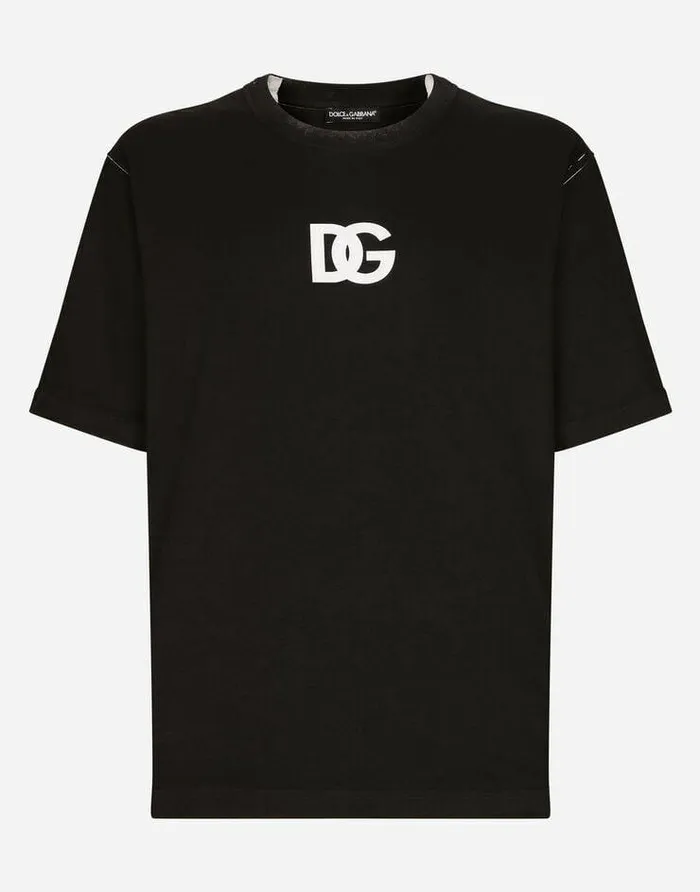 Dolce and Gabbana TShirts And Polos Men DG Logo Print Cotton Tshirt Black