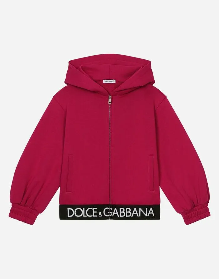 Dolce and Gabbana TShirts And Sweatshirts Children Jersey Hoodie With Branded Elastic Fuchsia Dolce and Gabbana TShirts And Sweatshirts Children Jersey Hoodie With Branded Elastic Fuchsia