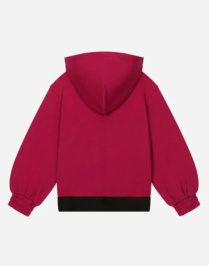 Dolce and Gabbana TShirts And Sweatshirts Children Jersey Hoodie With Branded Elastic Fuchsia
