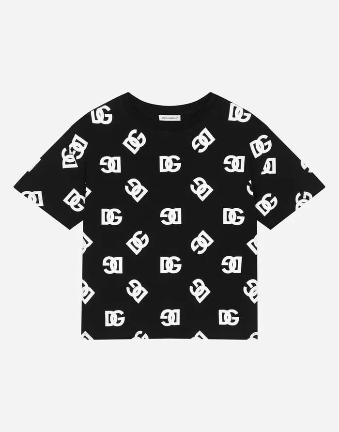 Dolce and Gabbana TShirts And Sweatshirts Children Jersey Tshirt With Allover DG Logo Print Multicolor Dolce and Gabbana TShirts And Sweatshirts Children Jersey Tshirt With Allover DG Logo Print Multicolor
