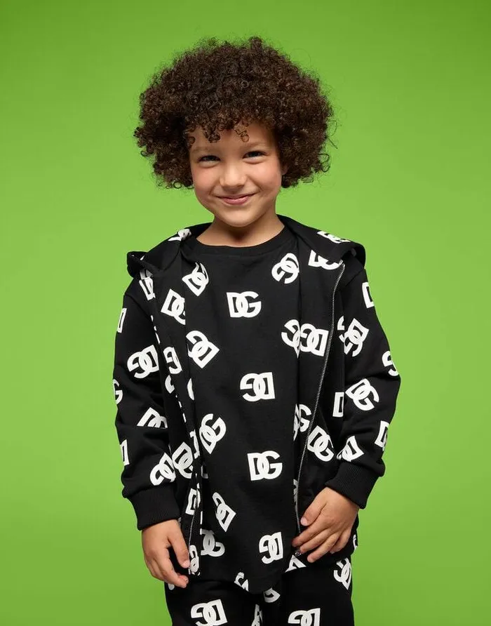 Dolce and Gabbana TShirts And Sweatshirts Children Jersey Tshirt With Allover DG Logo Print Multicolor Dolce and Gabbana TShirts And Sweatshirts Children Jersey Tshirt With Allover DG Logo Print Multicolor