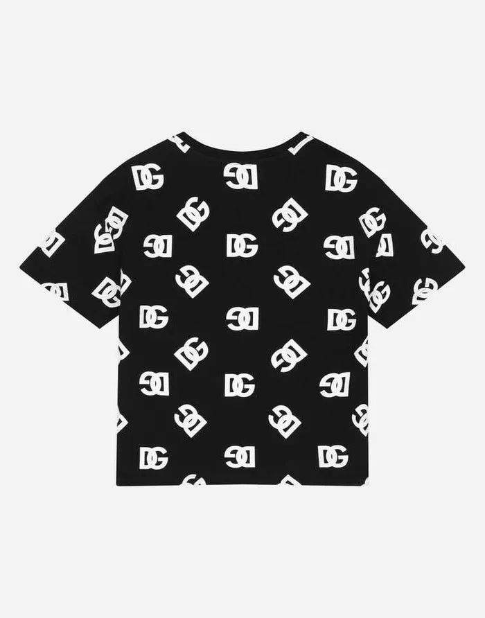 Dolce and Gabbana TShirts And Sweatshirts Children Jersey Tshirt With Allover DG Logo Print Multicolor Dolce and Gabbana TShirts And Sweatshirts Children Jersey Tshirt With Allover DG Logo Print Multicolor
