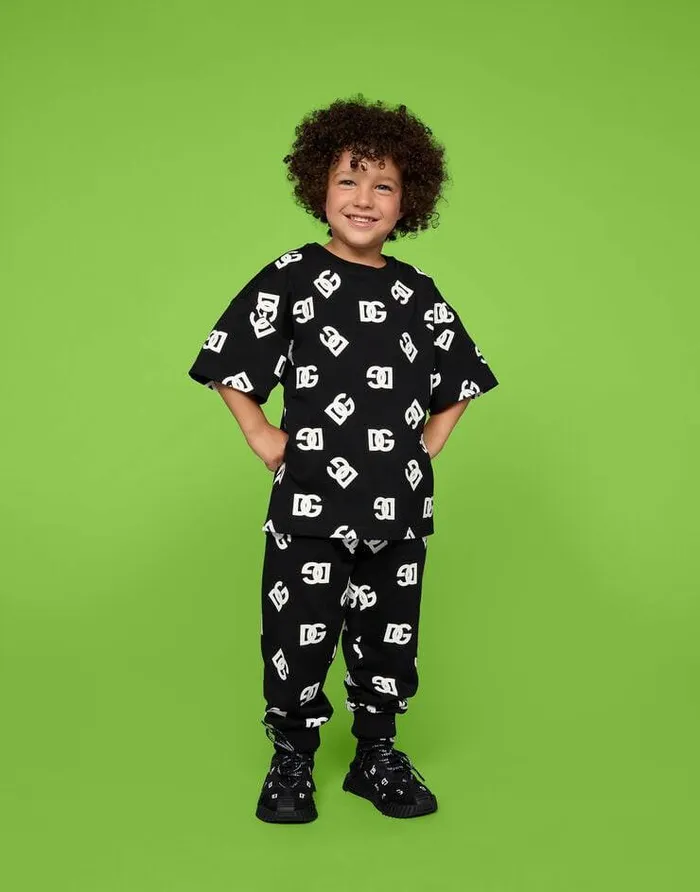 Dolce and Gabbana TShirts And Sweatshirts Children Jersey Tshirt With Allover DG Logo Print Multicolor Dolce and Gabbana TShirts And Sweatshirts Children Jersey Tshirt With Allover DG Logo Print Multicolor