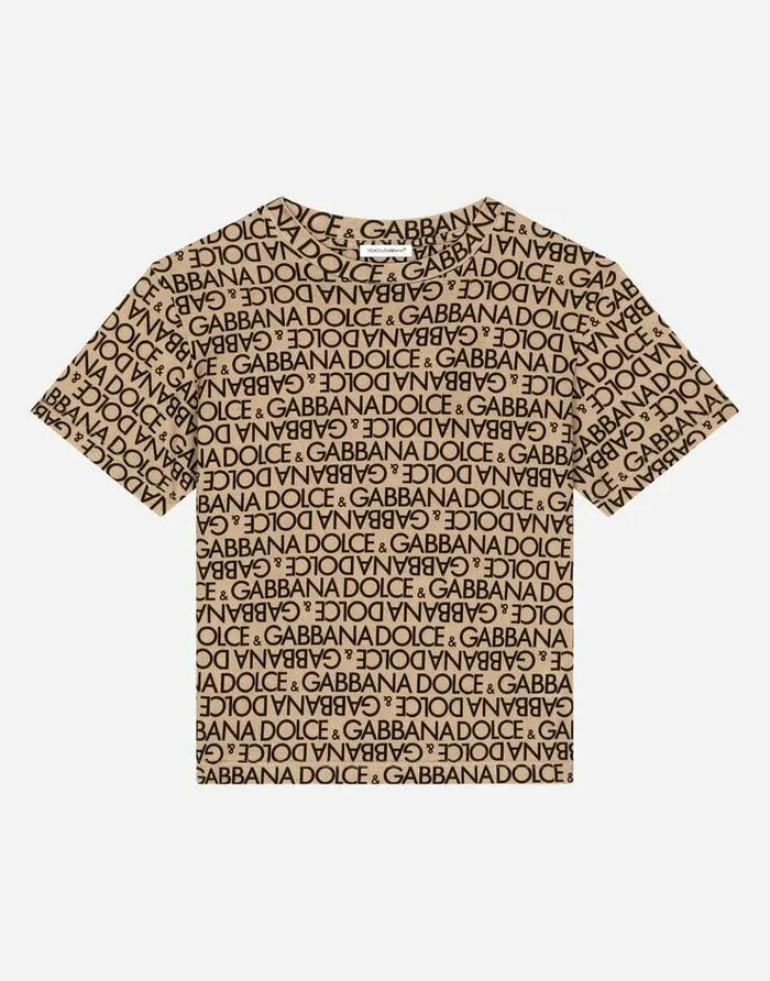 Dolce and Gabbana TShirts And Sweatshirts Children Jersey Tshirt With Allover Logo Print Beige Dolce and Gabbana TShirts And Sweatshirts Children Jersey Tshirt With Allover Logo Print Beige