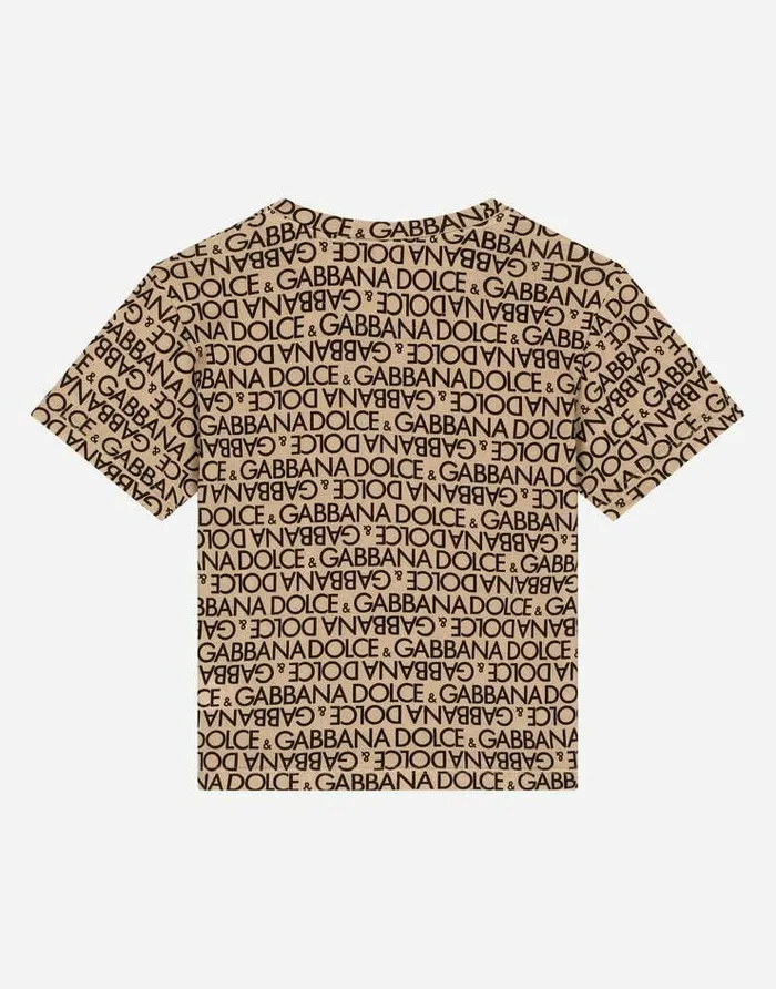 Dolce and Gabbana TShirts And Sweatshirts Children Jersey Tshirt With Allover Logo Print Beige Dolce and Gabbana TShirts And Sweatshirts Children Jersey Tshirt With Allover Logo Print Beige